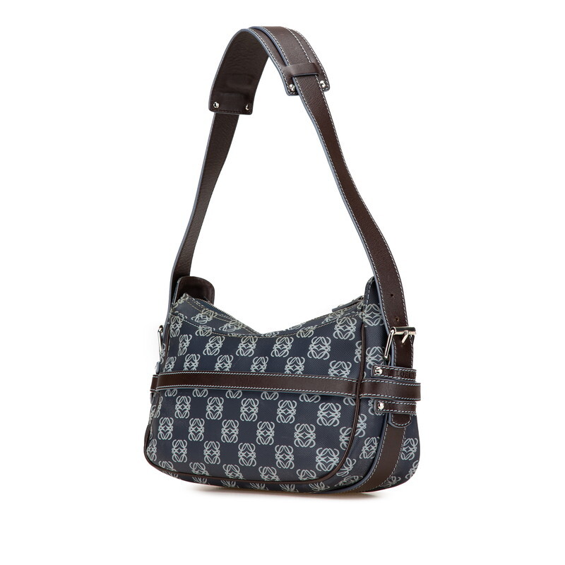 ロエベ アナグラム ワンショルダーバッグ ネイビー ブラウン PVC レザー レディース LOEWE 【中古】
