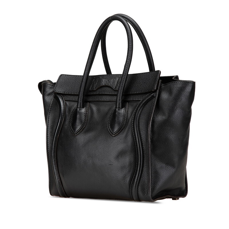 セリーヌ ラゲージ マイクロショッパー ハンドバッグ ブラック レザー レディース CELINE 【中古】