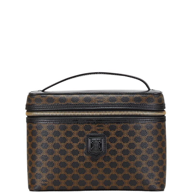 セリーヌ マカダム バニティバッグ ブラック ブラウン PVC レザー レディース CELINE 【中古】