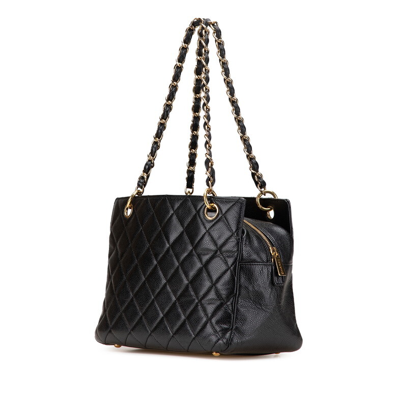 シャネル マトラッセ ココマーク チェーン ハンドバッグ ワンショルダーバッグ ブラック キャビアスキン レディース CHANEL 【中古】