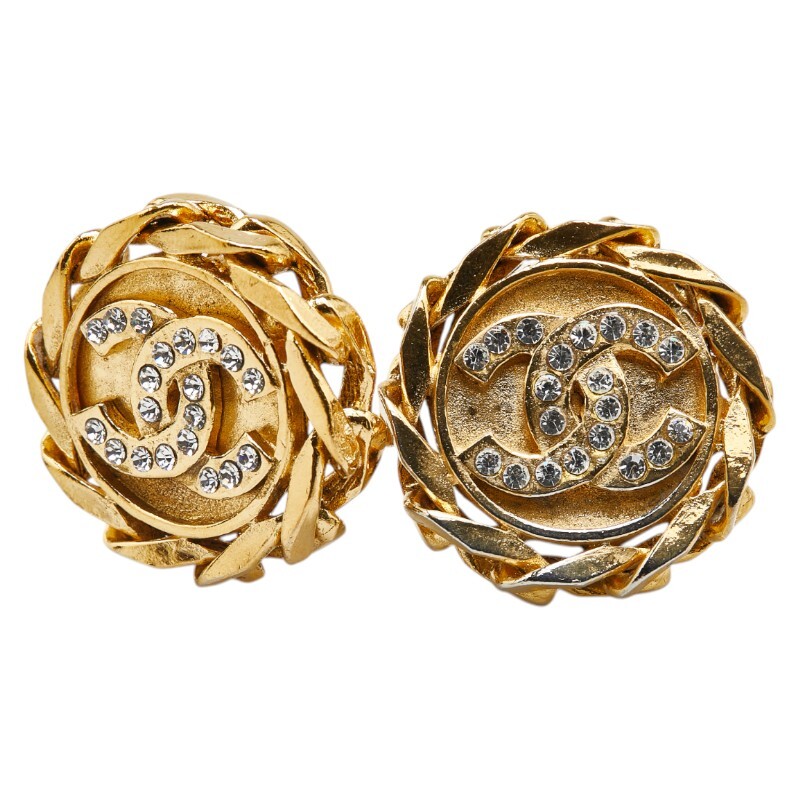 シャネル ココマーク ラウンド ラインストーン イヤリング ゴールド メッキ レディース CHANEL 【中古】