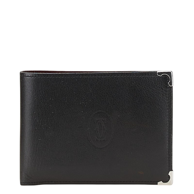 カルティエ マストライン 二つ折り財布 ブラック レザー メンズ CARTIER 【中古】
