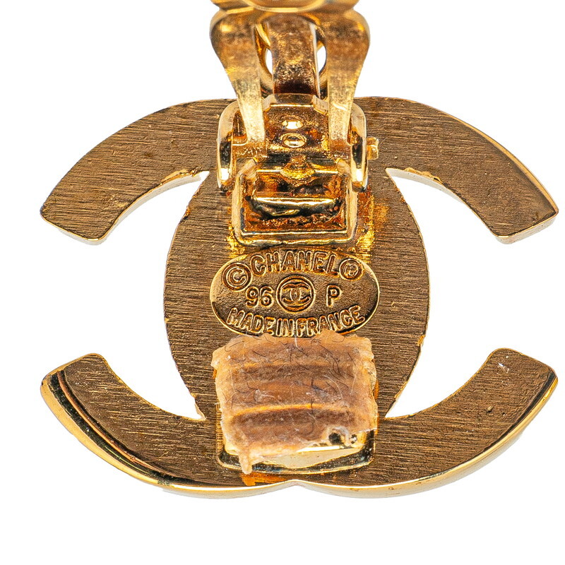 シャネル ヴィンテージ ココマーク ターンロック ティアドロップ スイング イヤリング ゴールド メッキ フェイクパール CHANEL 【中古】
