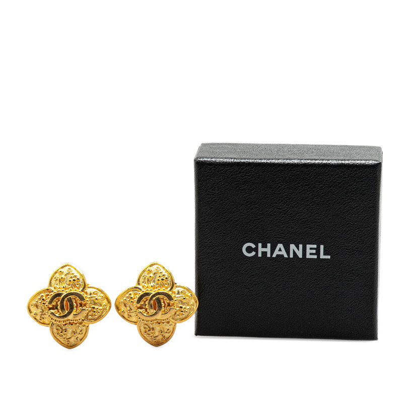 シャネル ヴィンテージ ココマーク クローバー モチーフ イヤリング ゴールド メッキ レディース CHANEL 【中古】