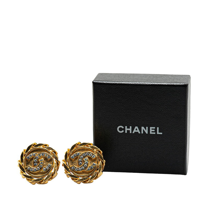 シャネル ヴィンテージ ココマーク ラインストーン イヤリング ゴールド メッキ レディース CHANEL 【中古】