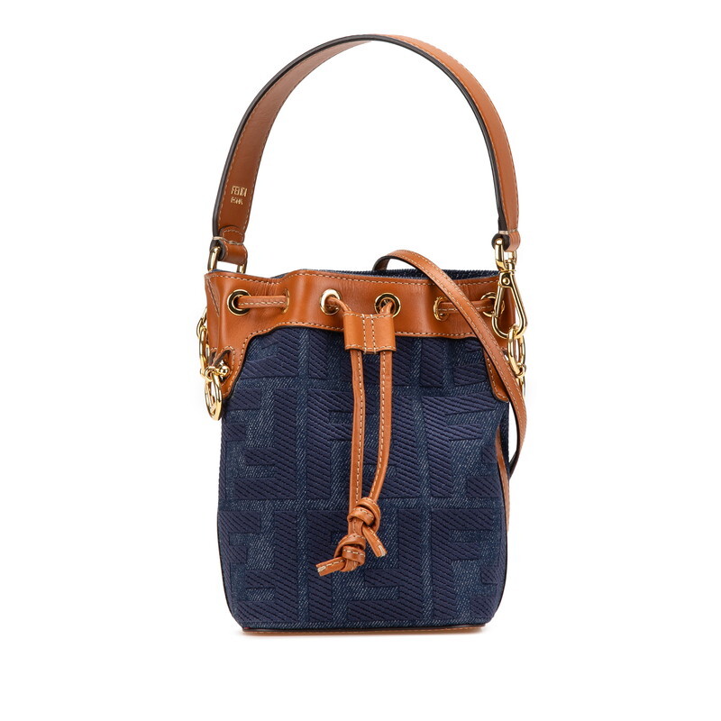フェンディ ズッカ ミニモントレゾール ショルダーバッグ ハンドバッグ 2WAY インディゴブルー ブラウン デニム レザー FENDI 【中古】