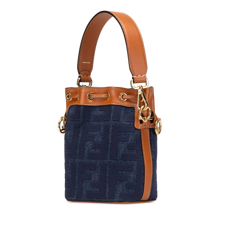 フェンディ ズッカ ミニモントレゾール ショルダーバッグ ハンドバッグ 2WAY インディゴブルー ブラウン デニム レザー FENDI 【中古】