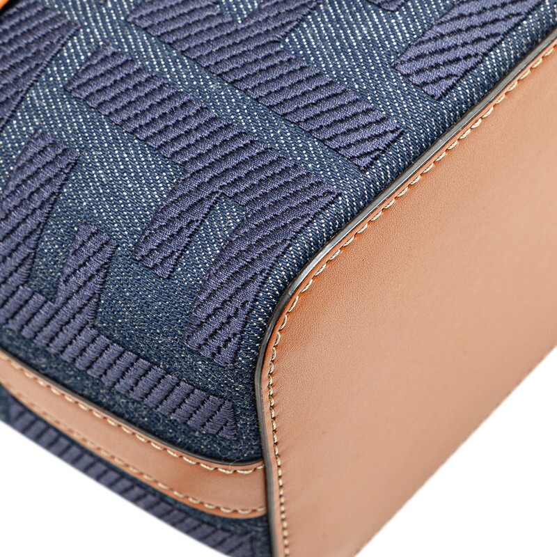 フェンディ ズッカ ミニモントレゾール ショルダーバッグ ハンドバッグ 2WAY インディゴブルー ブラウン デニム レザー FENDI 【中古】