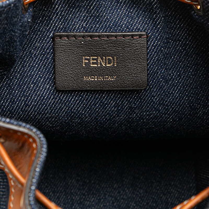 フェンディ ズッカ ミニモントレゾール ショルダーバッグ ハンドバッグ 2WAY インディゴブルー ブラウン デニム レザー FENDI 【中古】