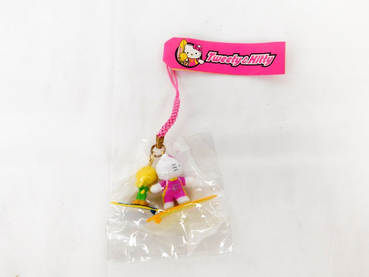 M936★Tweety&Kitty 根付け コラボストラップ ハローキティ サーフィン トゥイーティー&キティーコラボ 2002 未使用品★全國一律185円