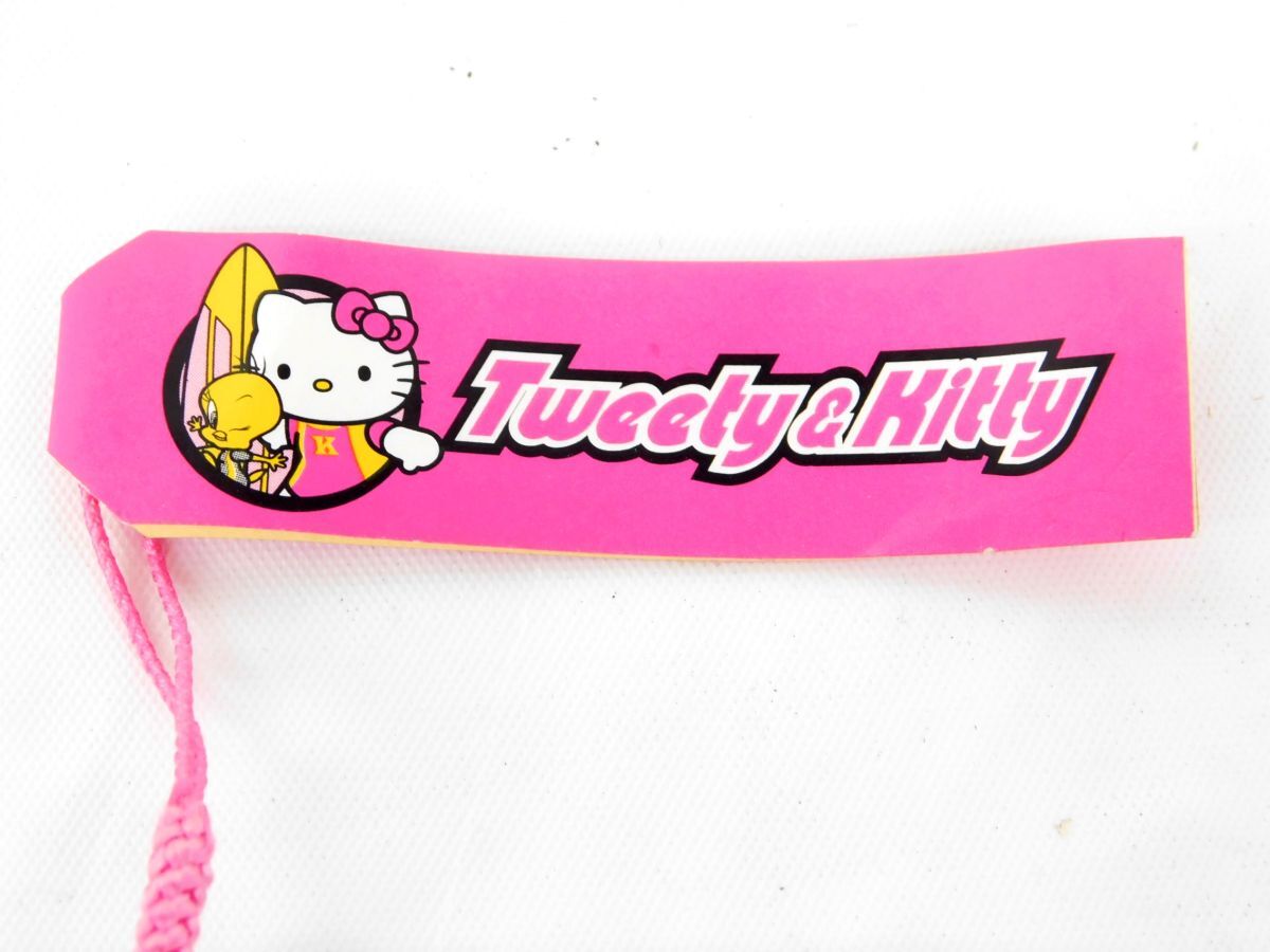 M936★Tweety&Kitty 根付け コラボストラップ ハローキティ サーフィン トゥイーティー&キティーコラボ 2002 未使用品★全國一律185円