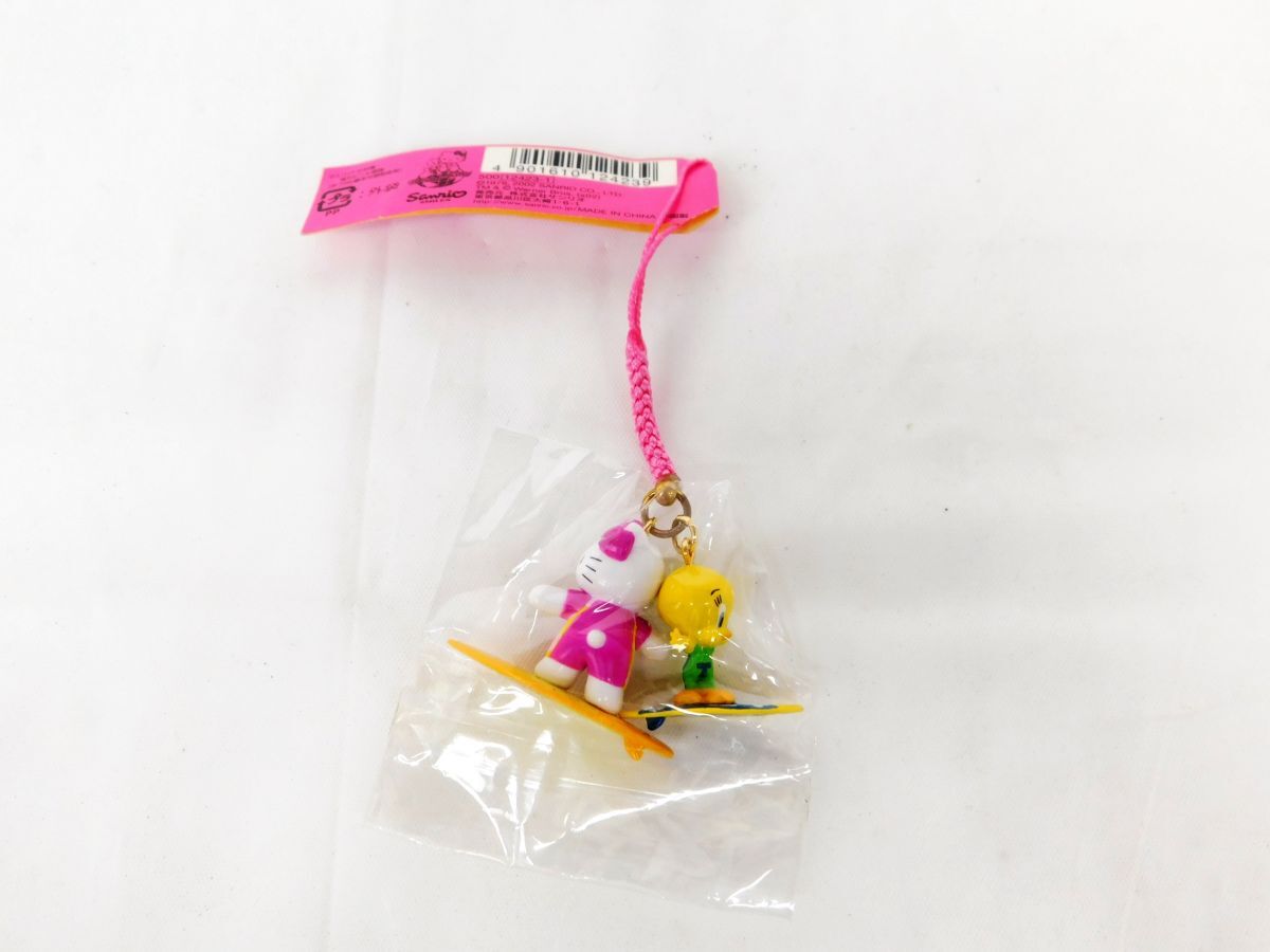 M936★Tweety&Kitty 根付け コラボストラップ ハローキティ サーフィン トゥイーティー&キティーコラボ 2002 未使用品★全國一律185円