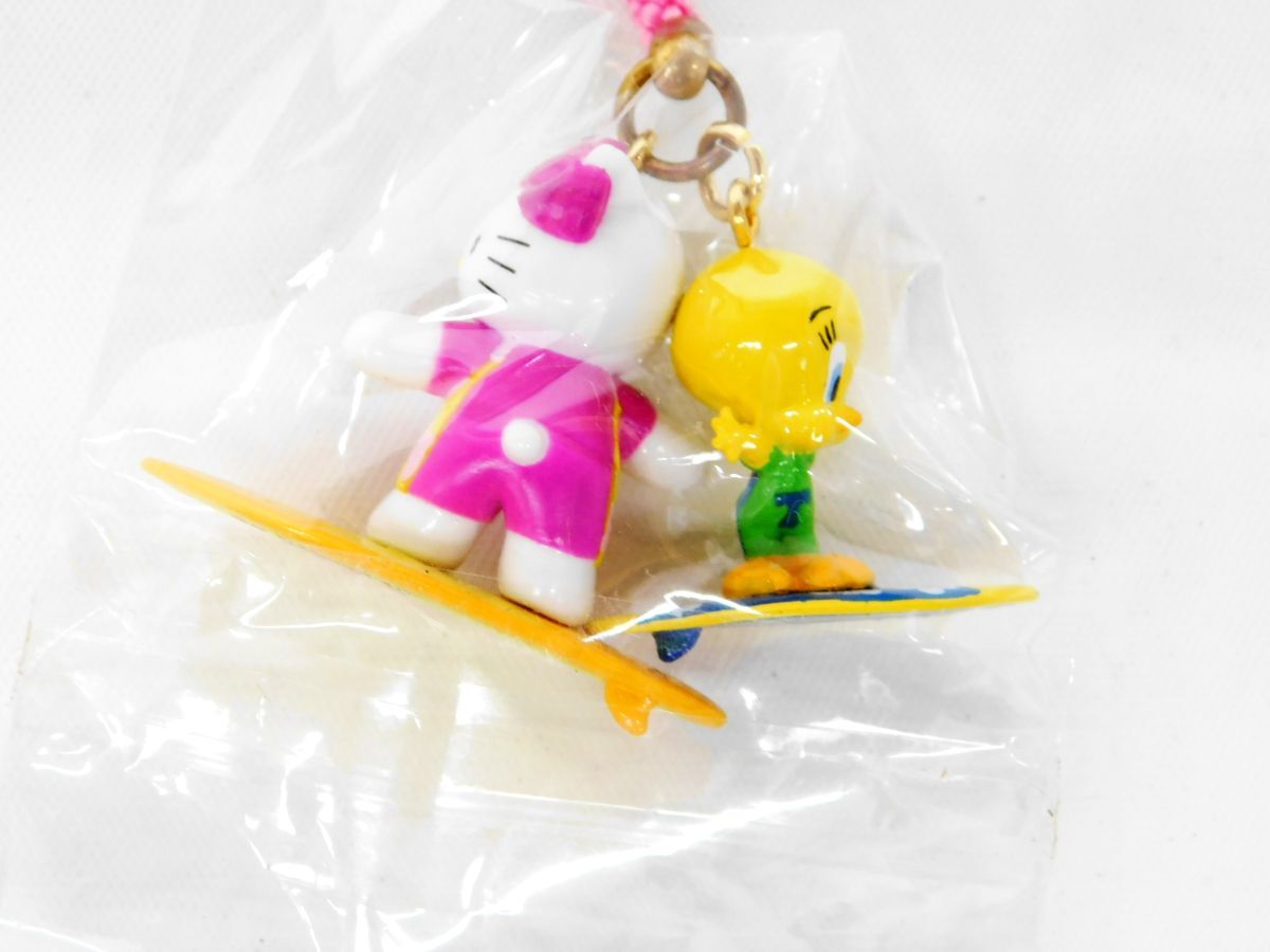 M936★Tweety&Kitty 根付け コラボストラップ ハローキティ サーフィン トゥイーティー&キティーコラボ 2002 未使用品★全國一律185円