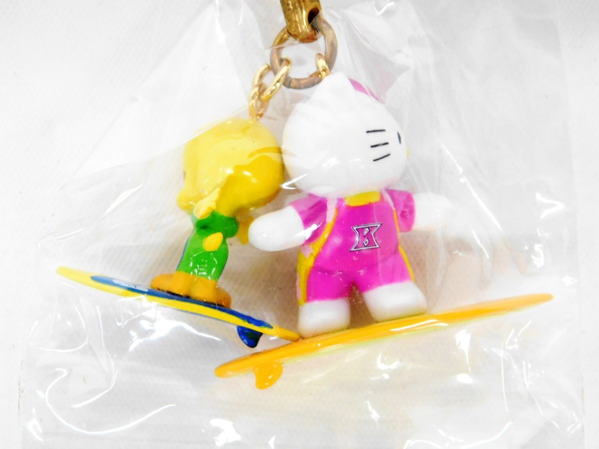 M936★Tweety&Kitty 根付け コラボストラップ ハローキティ サーフィン トゥイーティー&キティーコラボ 2002 未使用品★全國一律185円
