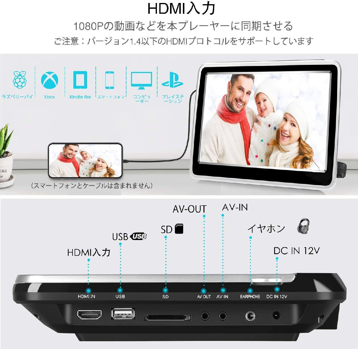車載用モニター 車載DVD IPS液晶HDMI対応 DVDプレーヤー　モニター