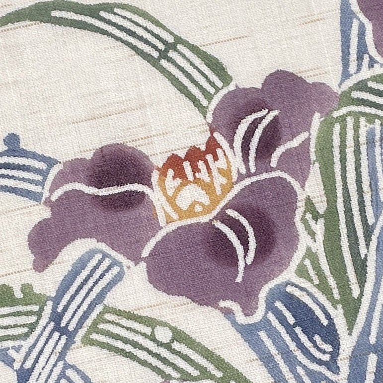 著物月花 手描き染 品のある花 ９寸夏名古屋帯 お太鼓柄 麻 夏帯 ob5617