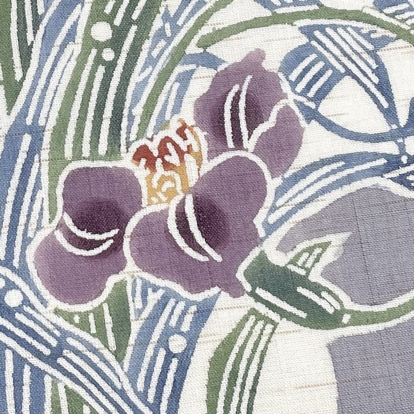 著物月花 手描き染 品のある花 ９寸夏名古屋帯 お太鼓柄 麻 夏帯 ob5617