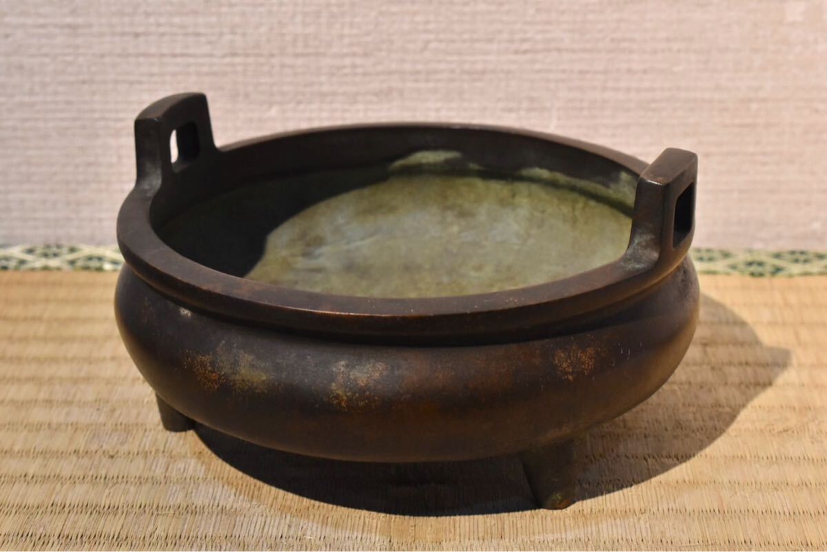 【海】江戸期 香炉 赤銅象嵌 古銅製 銅製 時代物 古董品 美術品 GE】E892【コレクター所蔵品】時代 銅宣徳香炉/中国古玩 中国