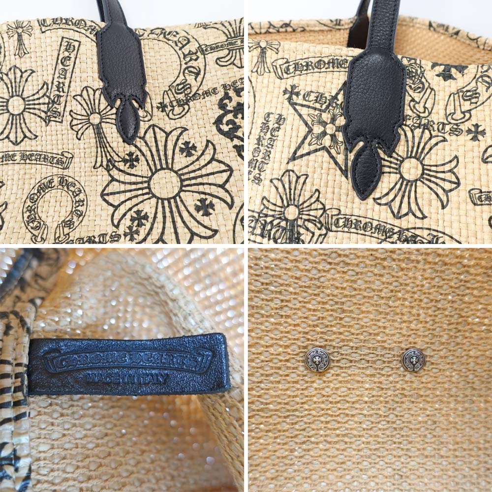 [ Tempaku ] Chrome Hearts пляж сумка мульти- Logo Large большая сумка бежевый × черный общий рисунок унисекс не использовался 