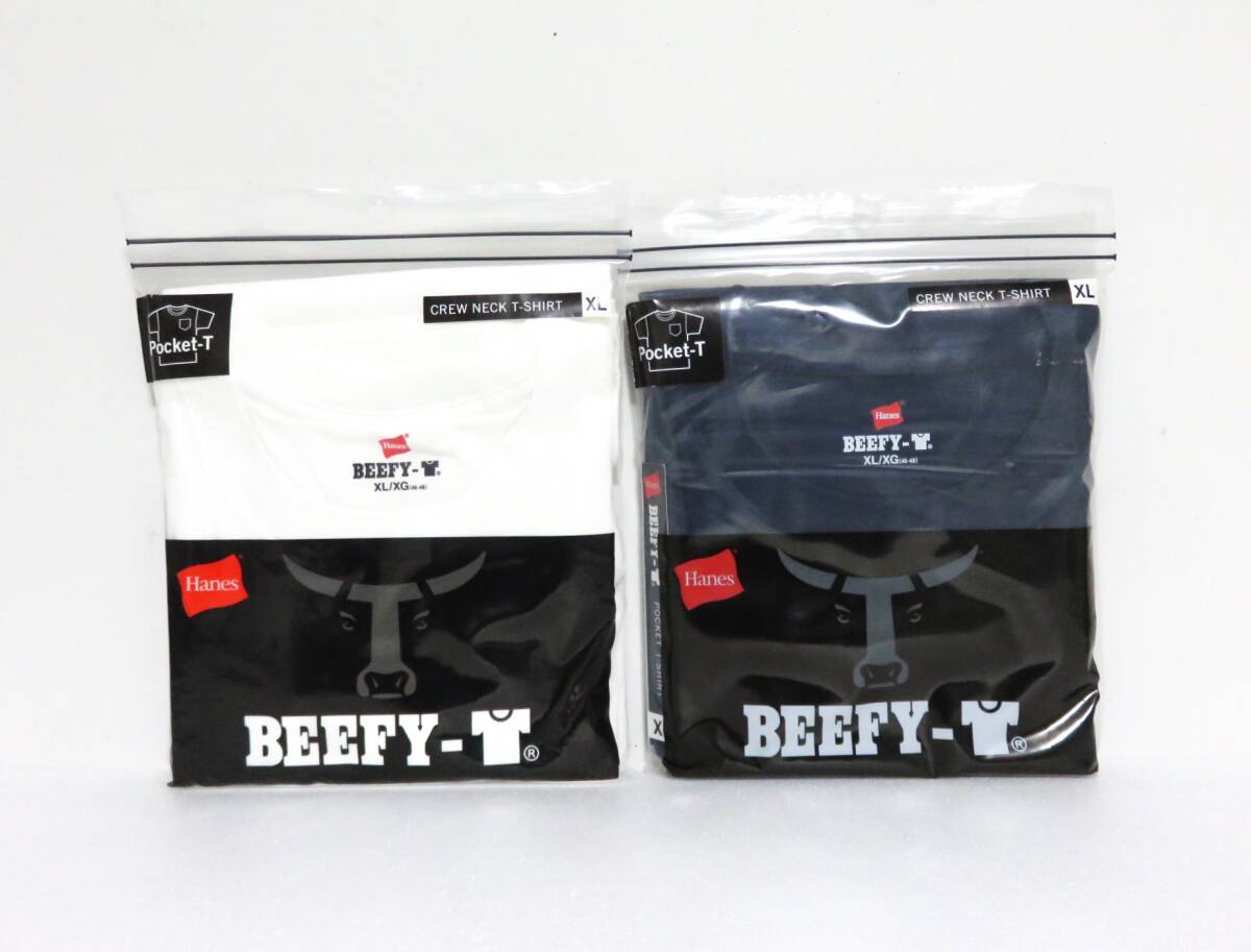 送料無料 2枚セット 新品 Hanes BEEFY-T ポケット Tシャツ XL ホワイト ネイビー ヘインズ ビーフィー H5190