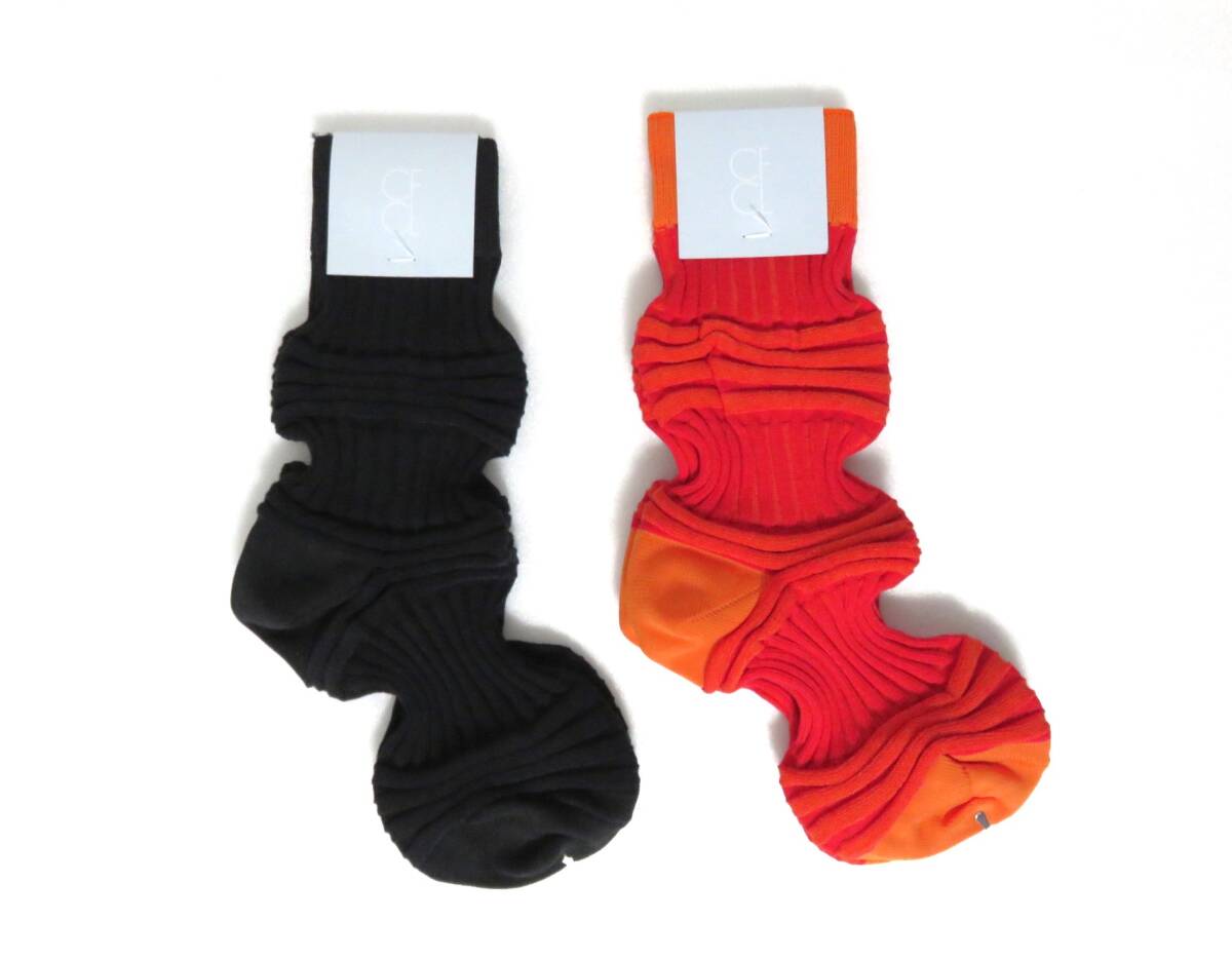 送料無料 2足セット 新品 CFCL GARTER RIB SOCKS 3 23～25cm ブラック レッド オレンジ レディース 日本制 靴下 ソックス CF009AI145