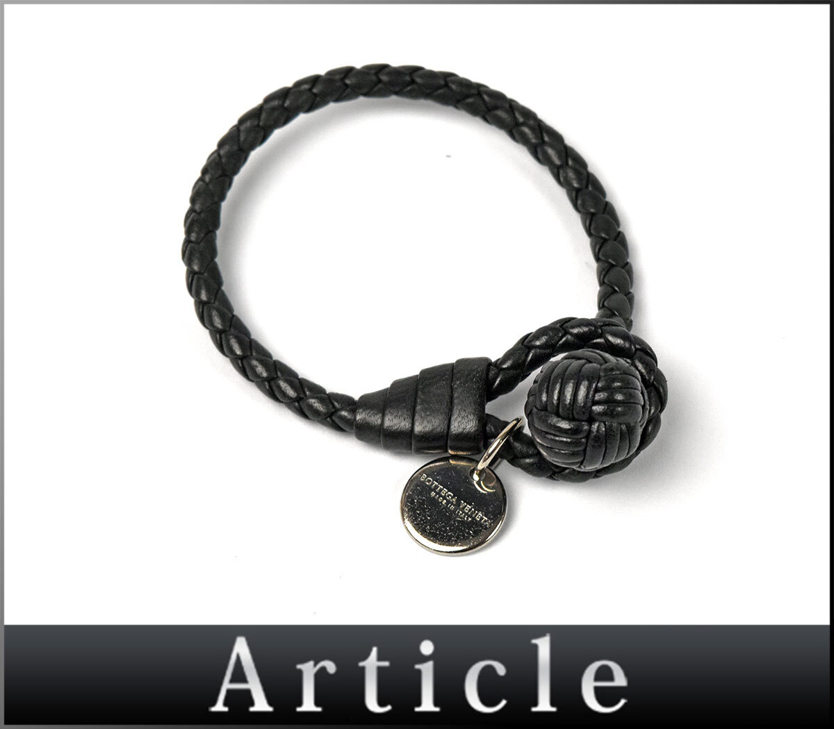 222248★ BOTTEGA VENETA ボッテガ ヴェネタ ブレスレット アクセサリー イントレチャート レザー ブラック メンズ レディース/ E