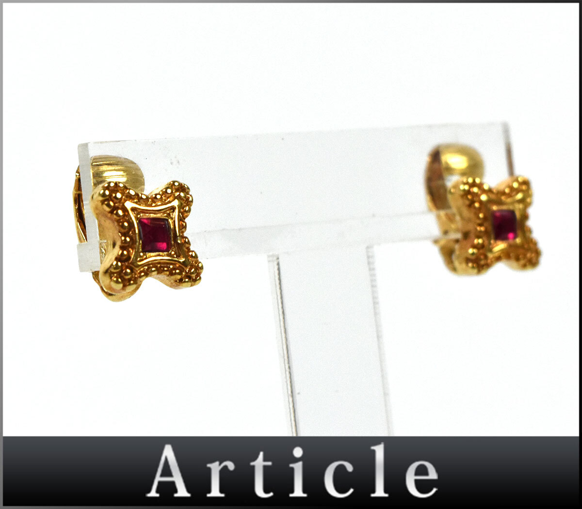 223451* Christian Dior Dior серьги аксессуары GP цветной камень Gold красный женский мода / E