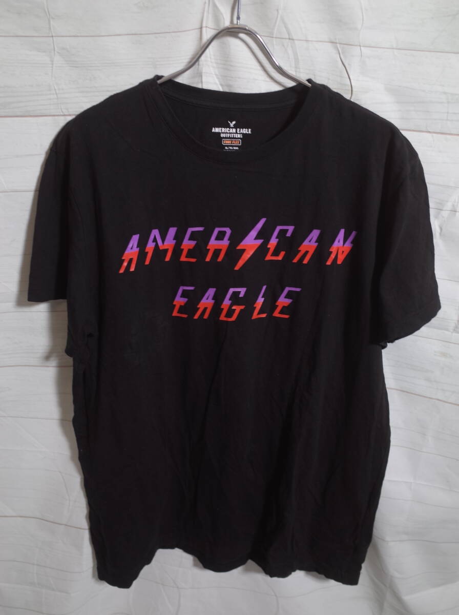 メンズ pm372 AMERICAN EAGLE OUTFITTERS アメリカンイーグル ロゴ 半袖 Tシャツ XL ブラック 黒 ネコポス可