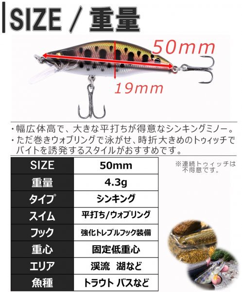 【送料185円】※訳あり※渓流 ルアー 5個(gè) セット |フラッシュ トラウト ミノー 50mm 4.3g シンキング | バス釣り 50gh-A5