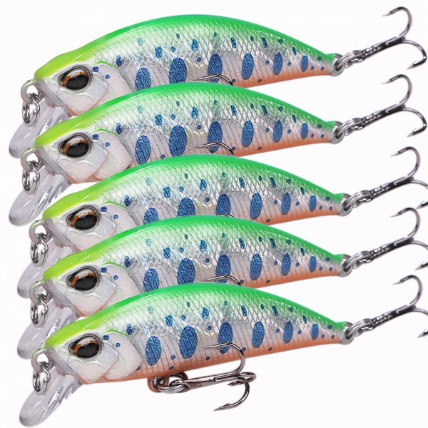 【送料185円】※訳あり※渓流 ルアー 5個セット | トラウト ミノー シンキング 5cm 4.8g | 渓流 本流用 50Ryu-緑ヤ5
