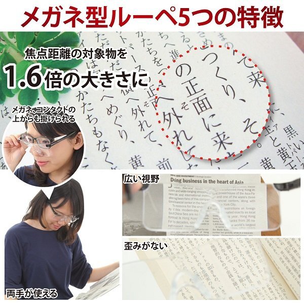 【vaps_7】メガネ型ルーペ 1.6倍 拡大鏡 軽量 眼鏡 フリーサイズ 送込