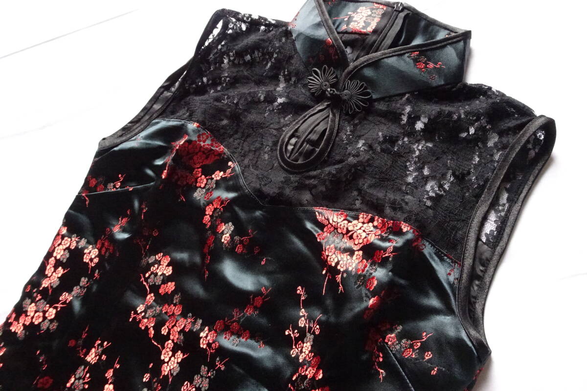  платье в китайском стиле / безрукавка платье-мини / плечо yoke часть гонки /.. чувство / после центр застежка-молния / костюмы / чёрный / черный /L размер (6/25R7)