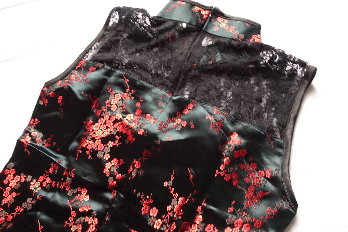  платье в китайском стиле / безрукавка платье-мини / плечо yoke часть гонки /.. чувство / после центр застежка-молния / костюмы / чёрный / черный /L размер (6/25R7)