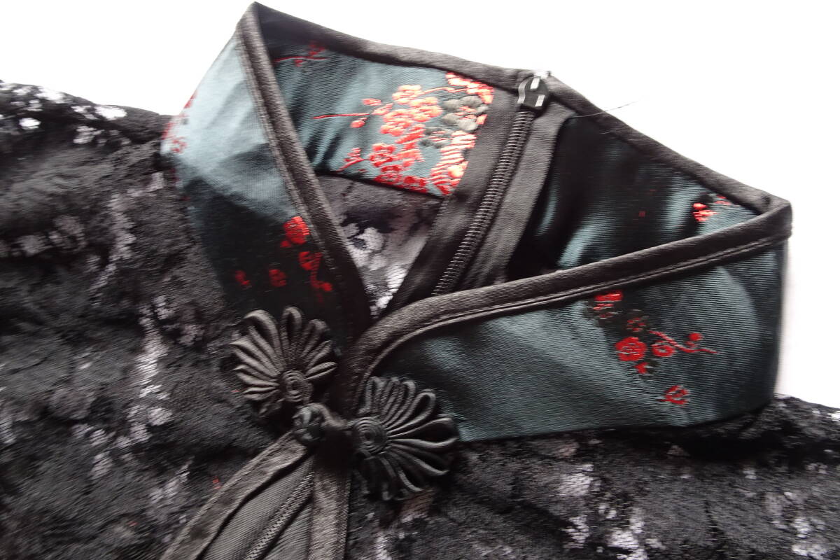  платье в китайском стиле / безрукавка платье-мини / плечо yoke часть гонки /.. чувство / после центр застежка-молния / костюмы / чёрный / черный /L размер (6/25R7)