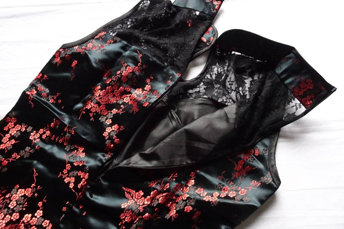  платье в китайском стиле / безрукавка платье-мини / плечо yoke часть гонки /.. чувство / после центр застежка-молния / костюмы / чёрный / черный /L размер (6/25R7)