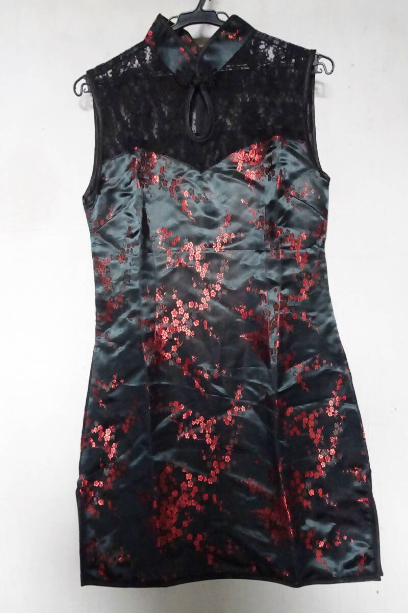  платье в китайском стиле / безрукавка платье-мини / плечо yoke часть гонки /.. чувство / после центр застежка-молния / костюмы / чёрный / черный /L размер (6/25R7)