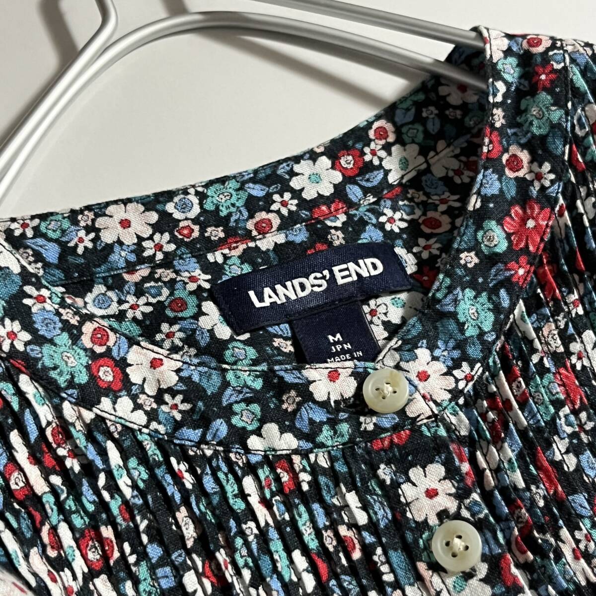インド制　LAND'S　END　ランズエンド　サイズM　//　麻?リネン100　花?フラワー柄ブラウス?、? bimg=