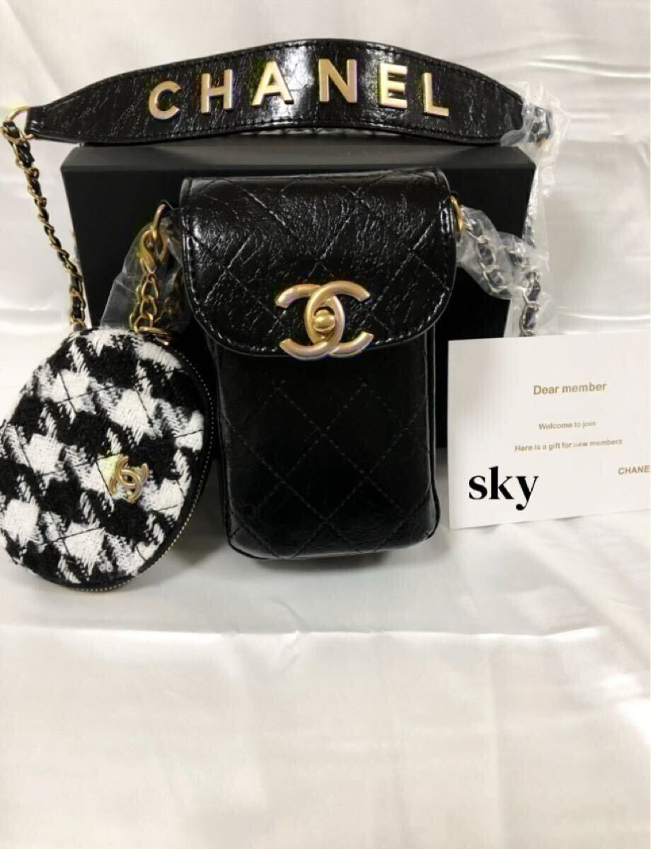 【新品未使用!!】シャネル ノベルティ スマホ ショルダー 黒 新品 CHANEL シャネル ノベルティ ショルダーバッグ