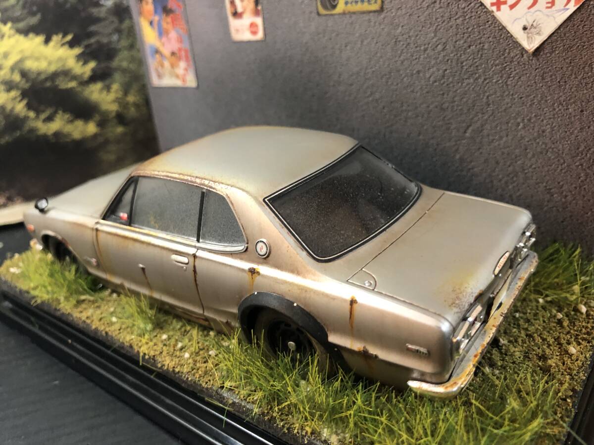 日産ハコスカ2000 GT-R 昭和レトロ 自宅ガレージ ジオラマ風 昭和レトロな風景 1/32 ニッサン スカイライン 2000GTR ハコスカ