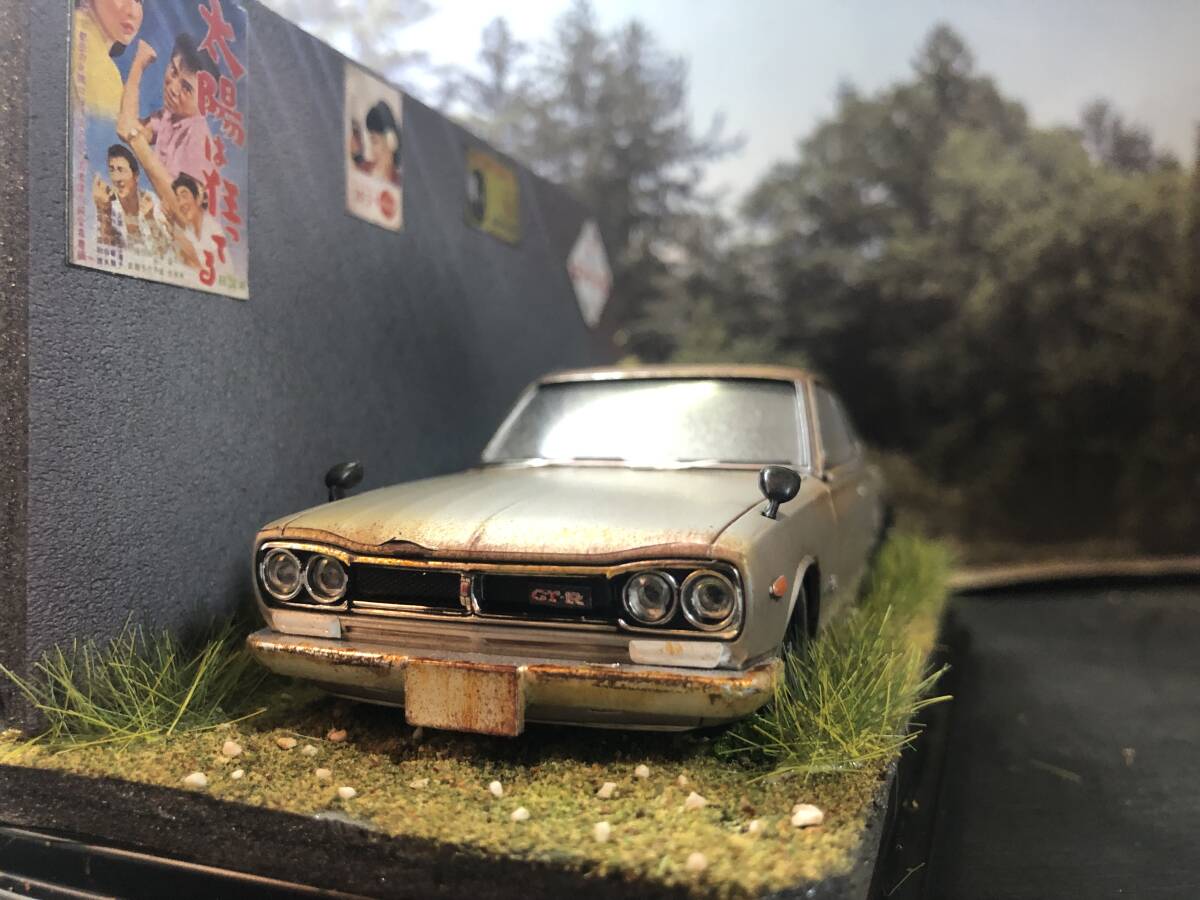 日産ハコスカ2000 GT-R 昭和レトロ 自宅ガレージ ジオラマ風 昭和レトロな風景 1/32 ニッサン スカイライン 2000GTR ハコスカ