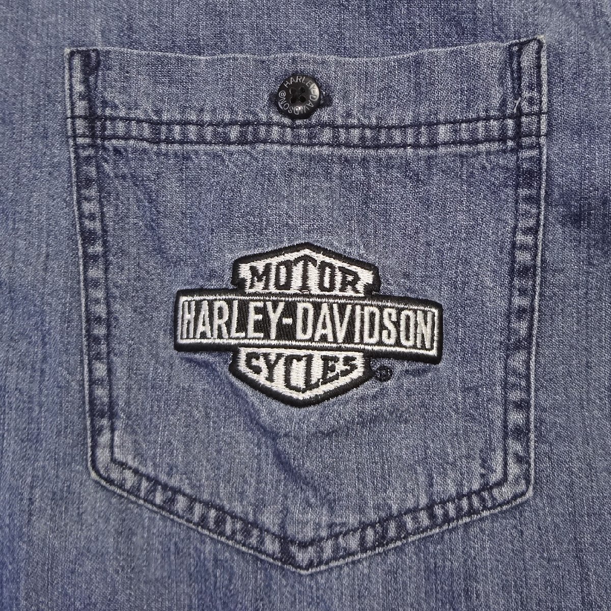 ハーレーダビッドソン 刺繍ロゴ入り ワークシャツ デニムシャツ HARLEY-DAVIDSON メンズ ライダース バイカー サイズXL