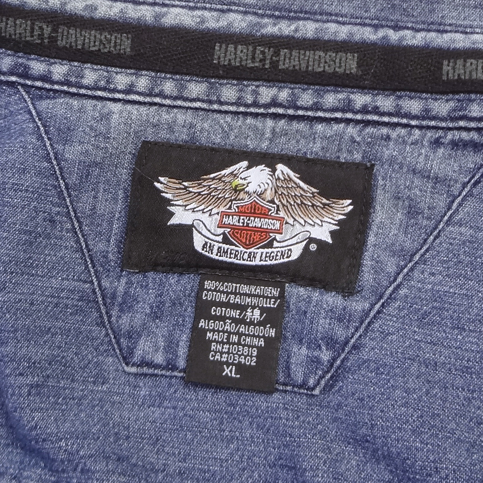ハーレーダビッドソン 刺繍ロゴ入り ワークシャツ デニムシャツ HARLEY-DAVIDSON メンズ ライダース バイカー サイズXL