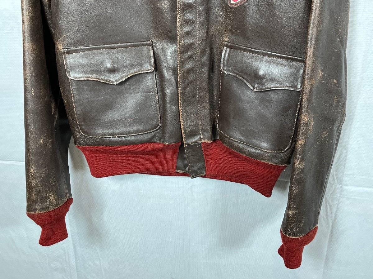 THE REAL McCOY'S リアルマッコイズ A-２ レザー フライト ジャケット サイズ:38 ブラウン【現(xiàn)狀品】[67-0616-E8]
