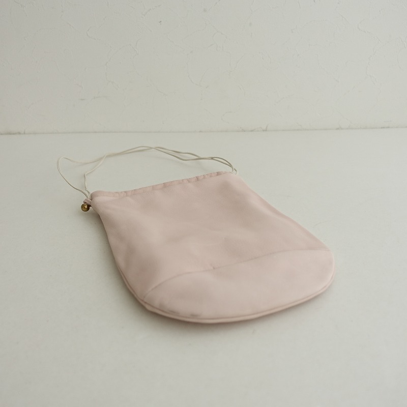 【美品/定価3萬(wàn)】ミナペルホネン mina perhonen *forest parade 巾著ショルダー*ピンクレザー牛革バッグ(ba85-2504-15)【20F52】