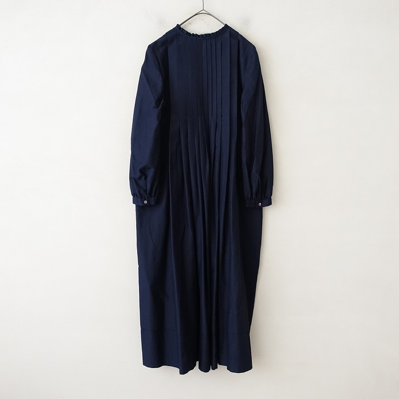 【定価7.1萬(wàn)】ミナペルホネン mina perhonen *calmシルクウールタックプリーツフレアワンピース*38ネイビー(2-2505-2)【50F52】