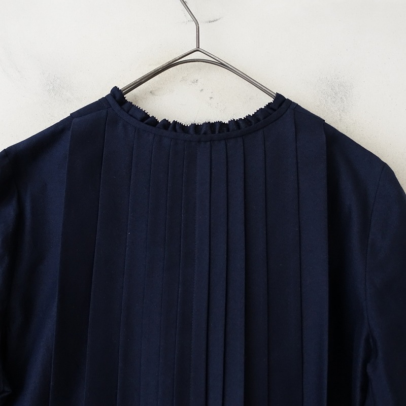 【定価7.1萬(wàn)】ミナペルホネン mina perhonen *calmシルクウールタックプリーツフレアワンピース*38ネイビー(2-2505-2)【50F52】