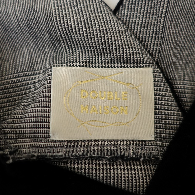 ドゥーブルメゾン DOUBLE MAISON *ガーデンドレス*F綿麻グレーグレンチェックVネックギャザーワンピース(25-2505-244)【70F52】