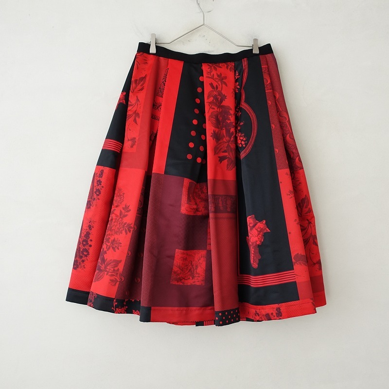トリココムデギャルソン tricot COMME des GARCONS *タックフレアプリントラップスカート*M総柄赤黒巻き(sk25-2505-242)【70F52】