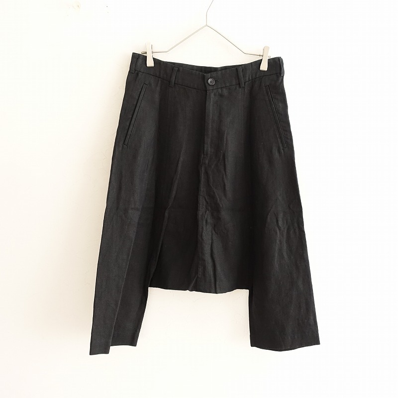 コムデギャルソン COMME des GARCONS *リネンセンターシームサルエルパンツ*XSブラッククロップドパンツ麻(2-2505-387)【31F52】