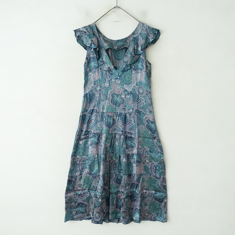 マークジェイコブス MARC JACOBS *シルク総柄ティアードドレス 6*ワンピース緑グリーン(85-2505-93)【31F52】